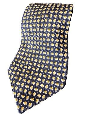 Ralph Lauren Silk Tie – Dark Blue with Yellow Abstract Print, Timeless Heritage
